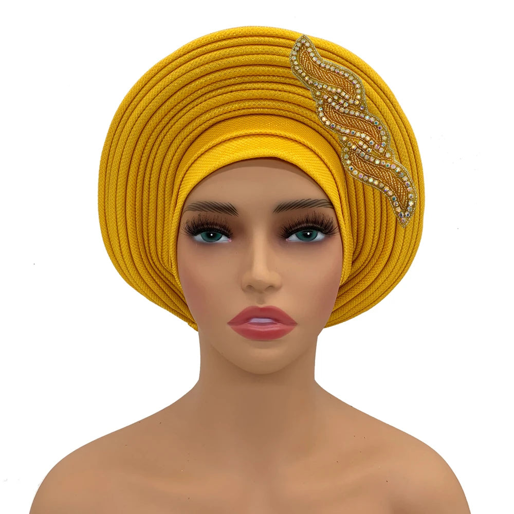 Cravate de sauna africaine Auto Gele pour femmes, couvre-chef nigérian, fête de mariage, turban féminin, casquette prête à porter