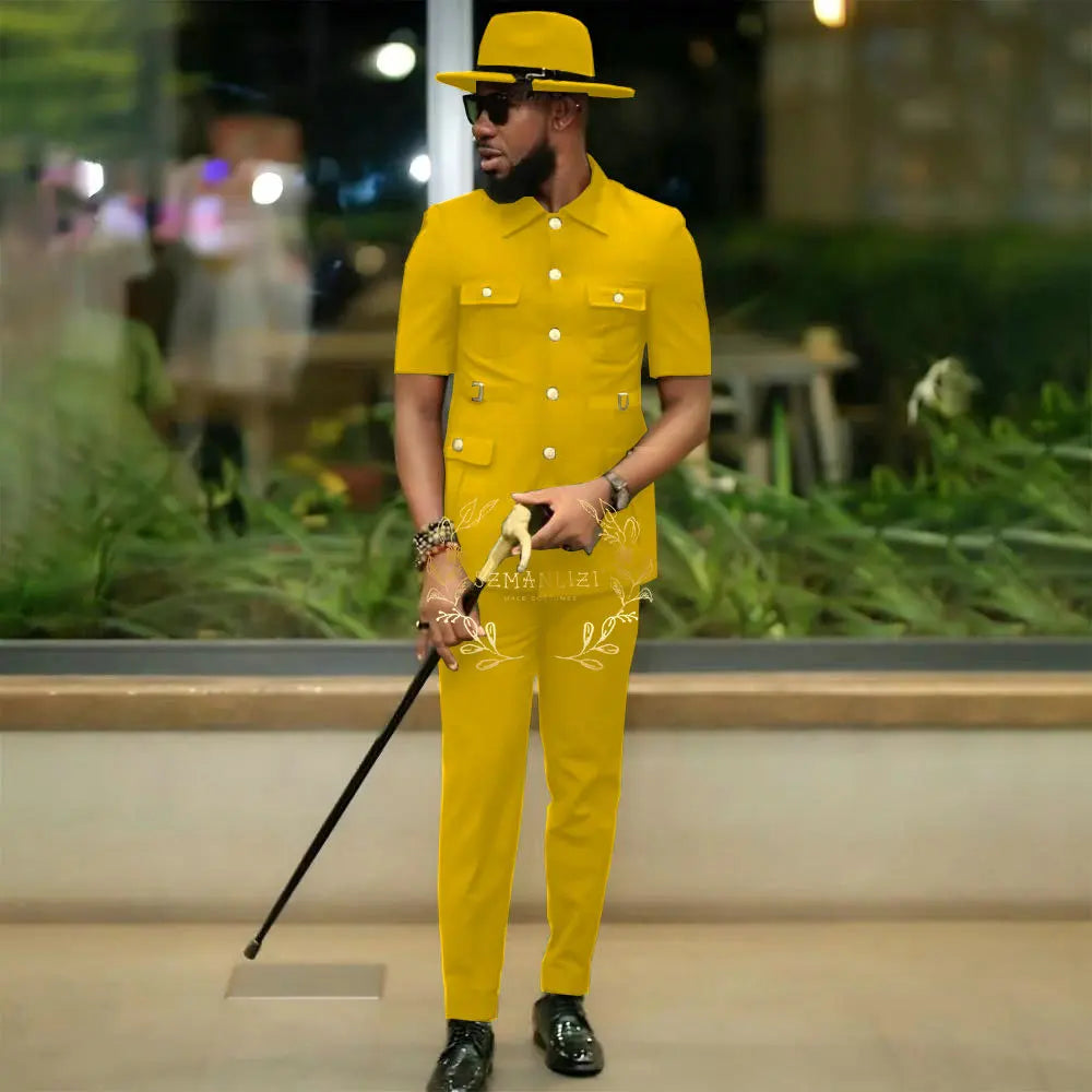 Costumes de style africain pour hommes pour mariage, sur mesure, 2 pièces, veste à simple boutonnage, pantalon, 2 pièces, costumes de marié, costume homme