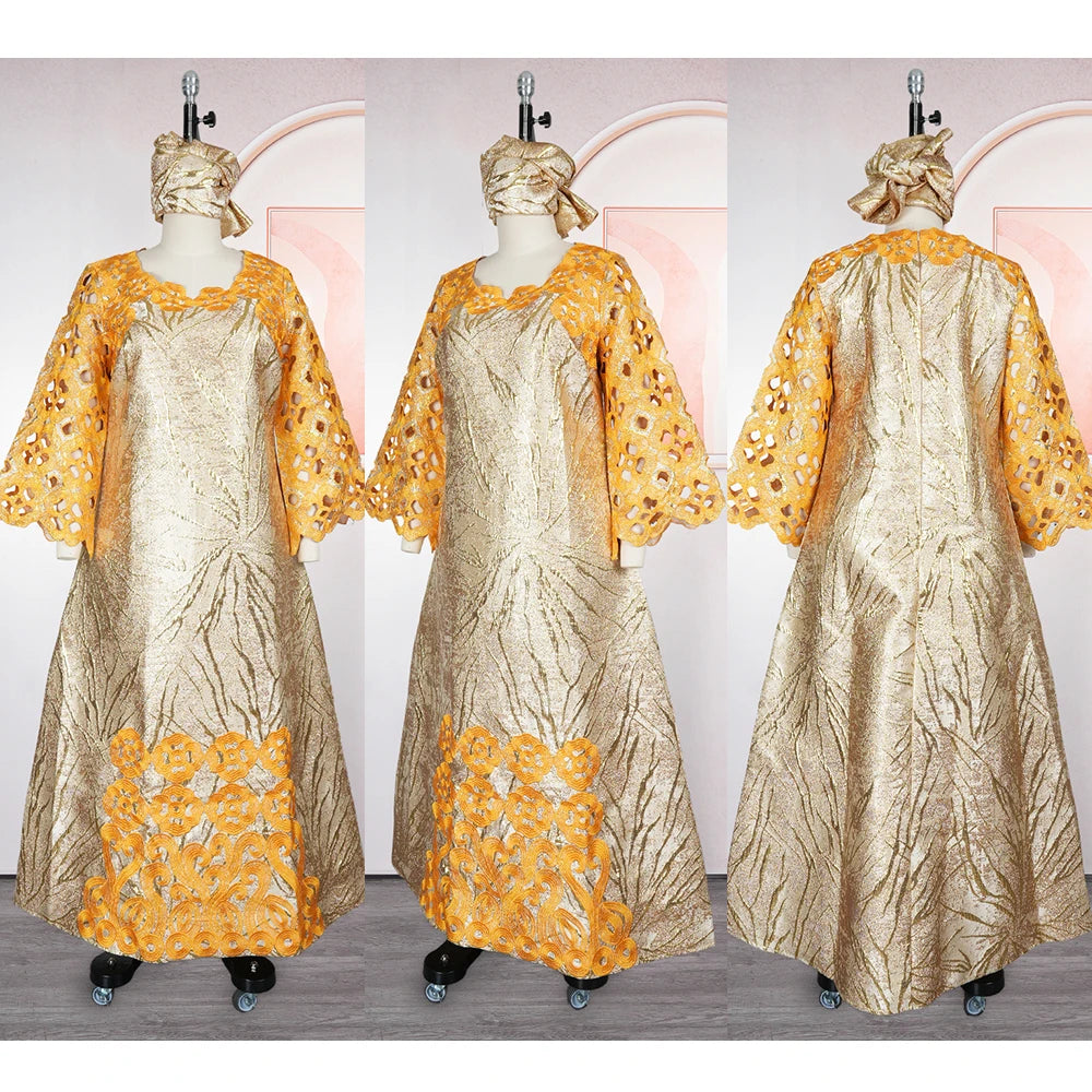 Robes africaines pour couple, tenues assorties or pour femme et homme, broderie traditionnelle Bazin Riche, robe turque, robe de mariage, robe de fête