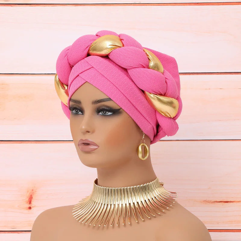 Auto Gele-Turban Africain pour Femme Musulmane, Cravate de Sauna, Chapeau Rond Plissé, Hijab Aso Oke NigWin, Foulard de Tête