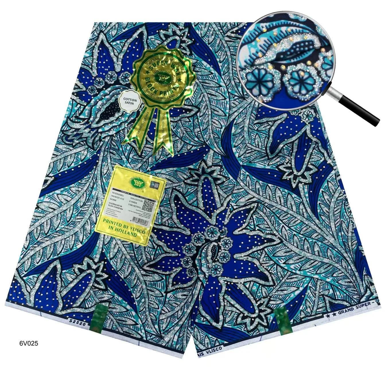 Tissu africain en cire avec des bandes de cristal, tissu en cire pour robe de femme, 6 yards/lot, cire africaine