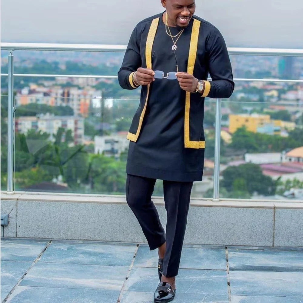 2025 hommes africains Dashiki à manches longues 2 pièces ensemble tenue traditionnelle afrique vêtements blanc hommes costume homme chemise pantalon costumes