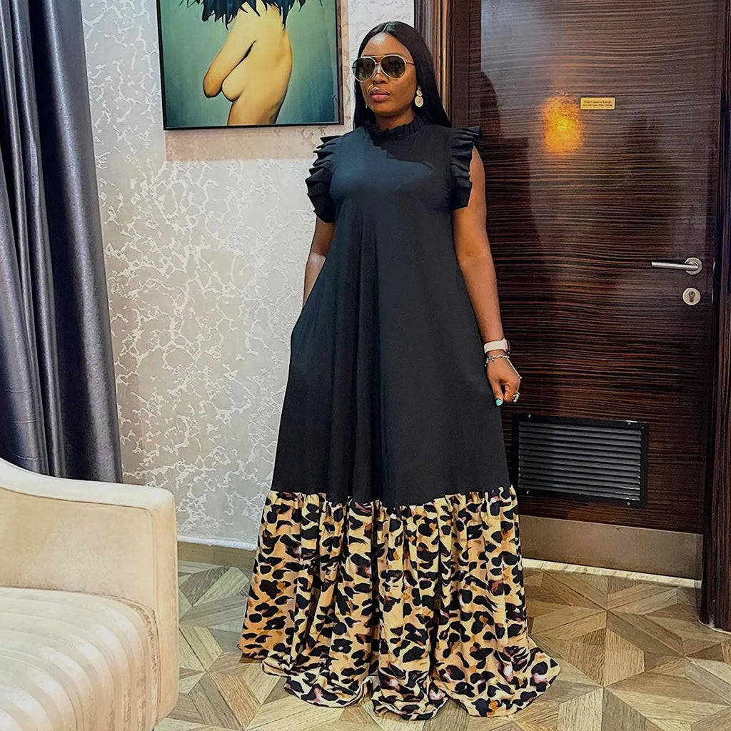 Long African Maxi Dress Women Leopard Print Patchwork Robes Africa Clothing Summer New Fashion Streetwear African Dress Vestidos