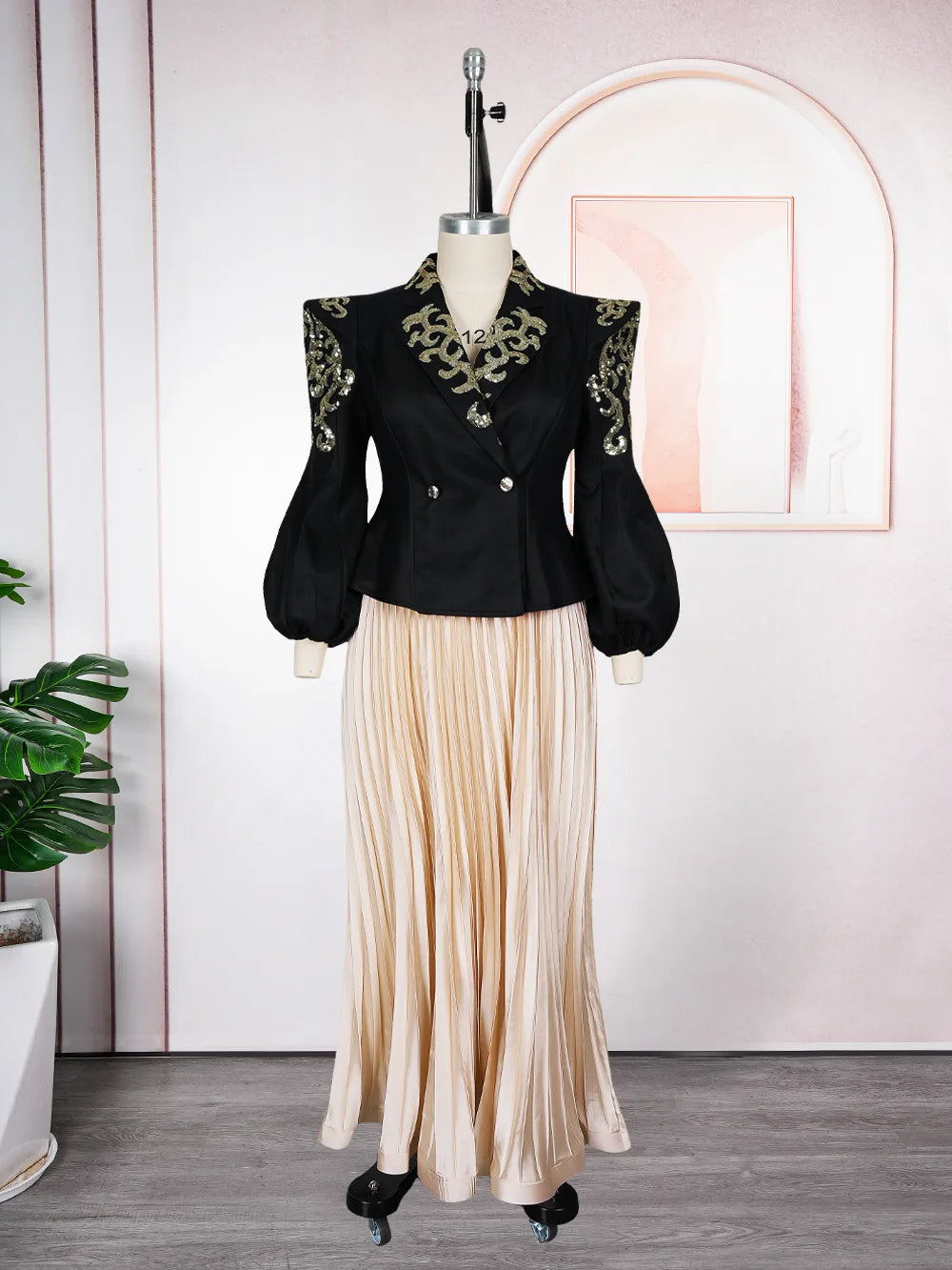 African Clothes For Women 2 Piece Matching Long Sleeve Tops And Pleated Skirt Suit Party Evening Dress Wedding Guest Attire Robe