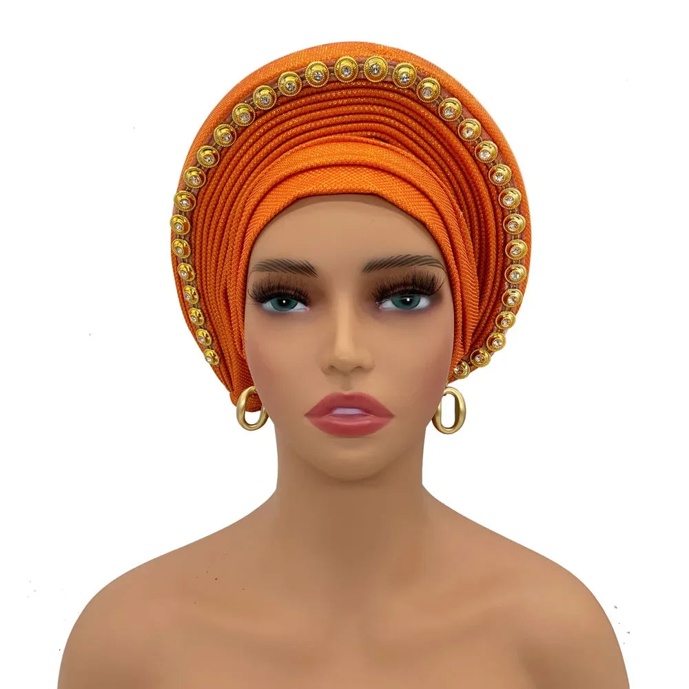 Turban Africain pour Femme, Casquette de Sauna Nigériane, Accessoire de ixde Mariage, Enveloppes de Tête Déjà Faites à la Main