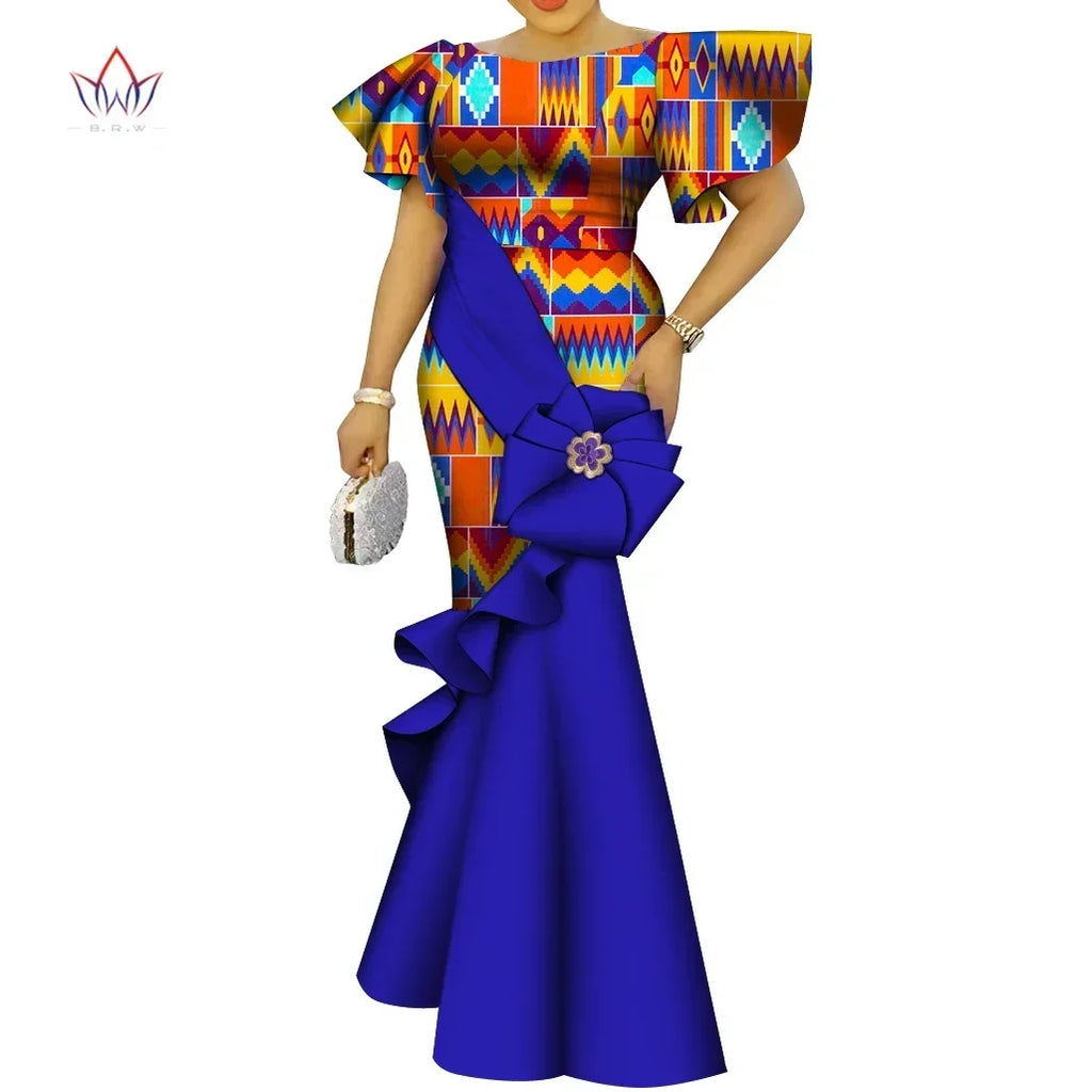 African Women's Dress Elegant Ladies Evening Gowns Ankara Long Robes Flower Dresses Vestidos Church Dresses for Women WY9498