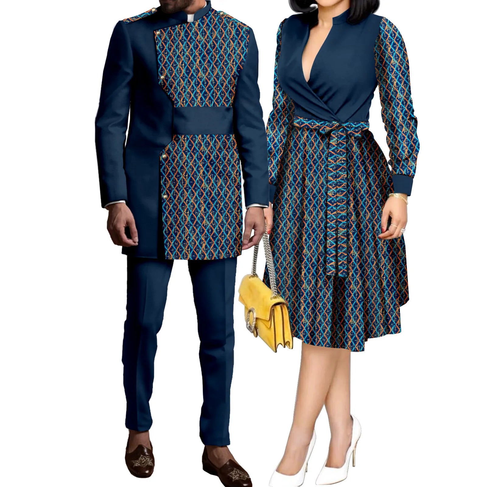 SEA&ALP Tenues de couple africaines imprimées Kente pour mariage, ensemble Dashiki africain pour homme à manches longues et pantalon, robes assorties pour femme
