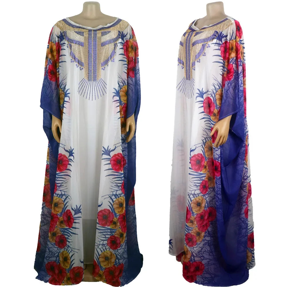 African Print Dresses for Women Muslim Maxi Dress Traditional Dashiki Diamond Abaya Dubai Boubou Robe Africa Morocco Gown Robes