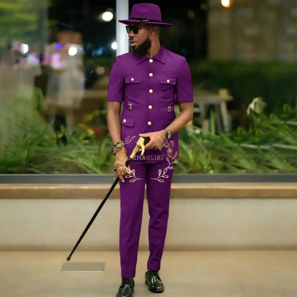 Costumes de style africain pour hommes pour mariage, sur mesure, 2 pièces, veste à simple boutonnage, pantalon, 2 pièces, costumes de marié, costume homme