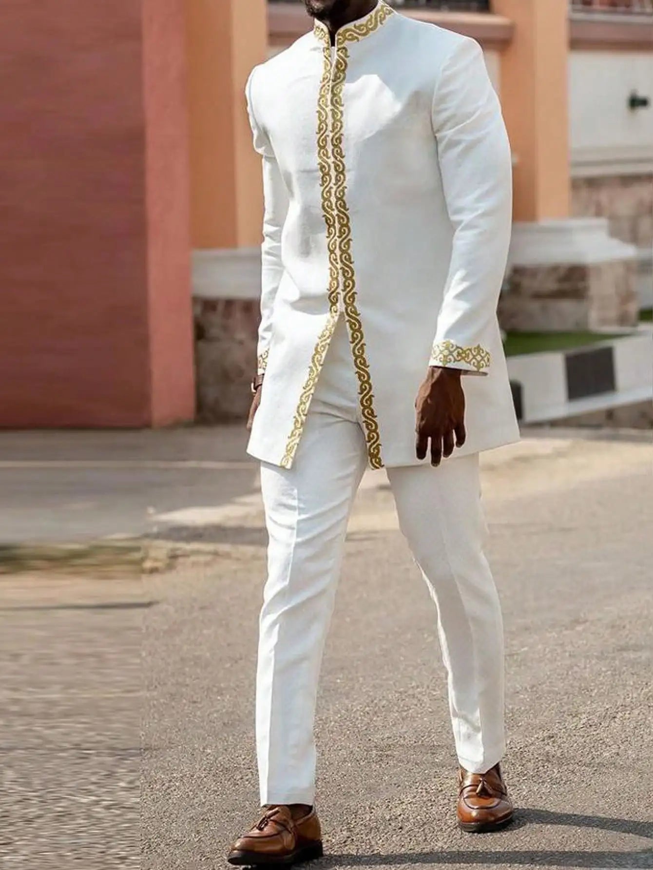 Costume traditionnel africain pour homme, chemise à manches longues de style ethnique imprimée et patchwork, pantalon décontracté, ensemble 2 pièces pour les vacances