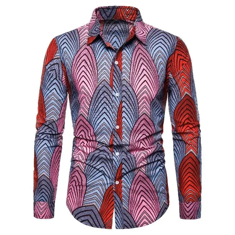 Chemises pour hommes imprimées traditionnelles africaines chemisiers décontractés à simple boutonnage chemise à manches longues Streetwear tendance hauts à revers vêtements pour hommes