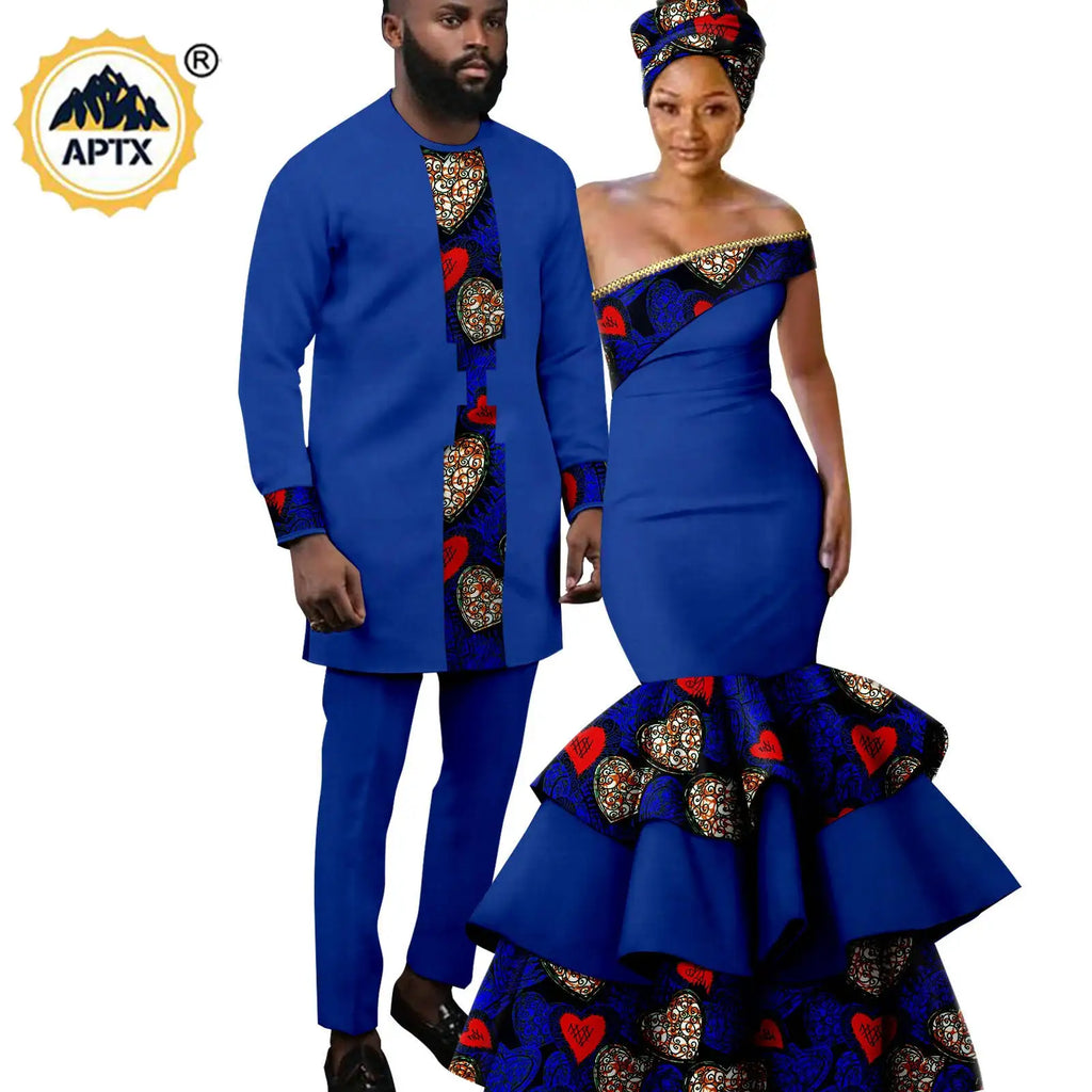 Vêtements Africains pour Couple, Robes sulfAssorties, Tenues pour Hommes, Ensembles Chemise et Pantalon, Dashiki, Robe de ixà Volants pour Dames, Y23C002