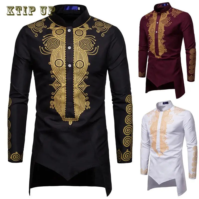 Abaya islamique arabe pour hommes Robe imprimé ethnique col montant chemise mi-longue pour jeunes manteau de luxe vêtements décontractés pour hommes musulmans à la mode