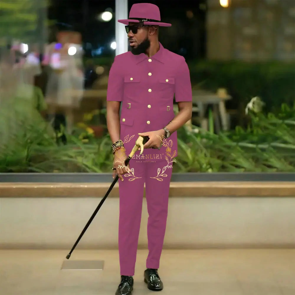 Costumes de style africain pour hommes pour mariage, sur mesure, 2 pièces, veste à simple boutonnage, pantalon, 2 pièces, costumes de marié, costume homme