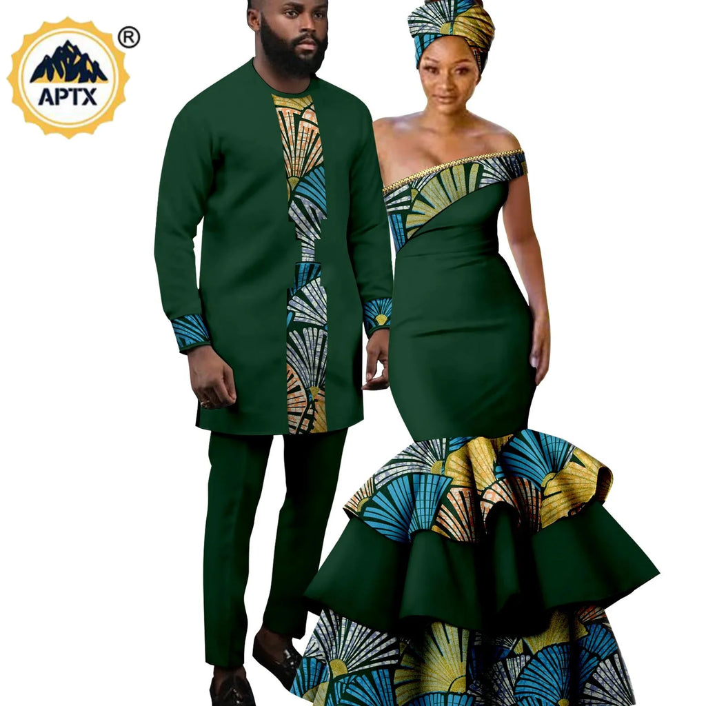 Vêtements Africains pour Couple, Robes sulfAssorties, Tenues pour Hommes, Ensembles Chemise et Pantalon, Dashiki, Robe de ixà Volants pour Dames, Y23C002