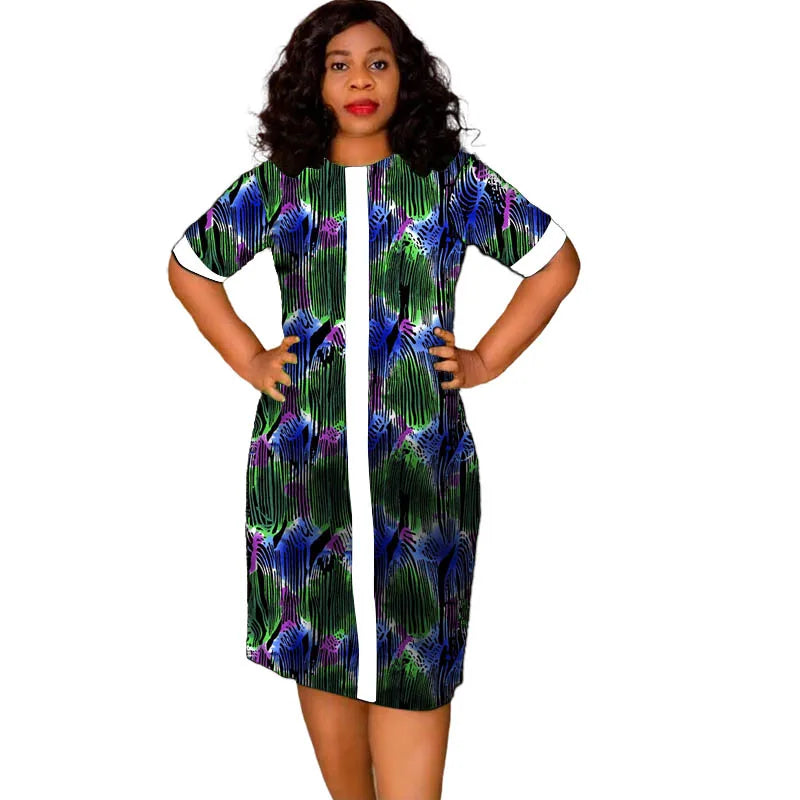 African Fashion O-Neck Dress White&Wax Patchwork Original Design Tailor Made Women's Outfit Colorful Print Female Party Wear