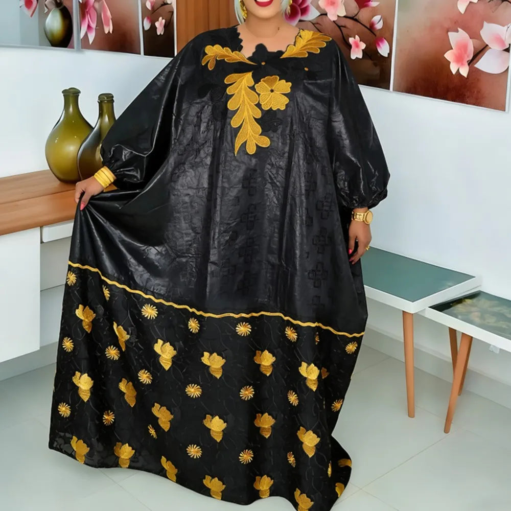 2026 African Dresses for Woman Kaftan Dress Embroidery Bazin Riche Traditional Outfit for Wedding Party Church Gown Turkey Dress