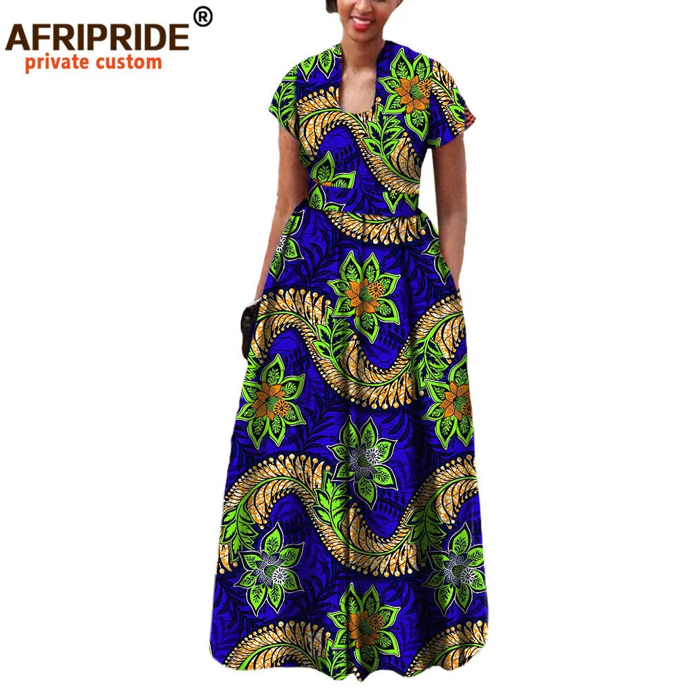 African Dress for Women Autumn Short Sleeve with Sashes Decoration Floor Length Bohemian Style Party Outfits A7225117