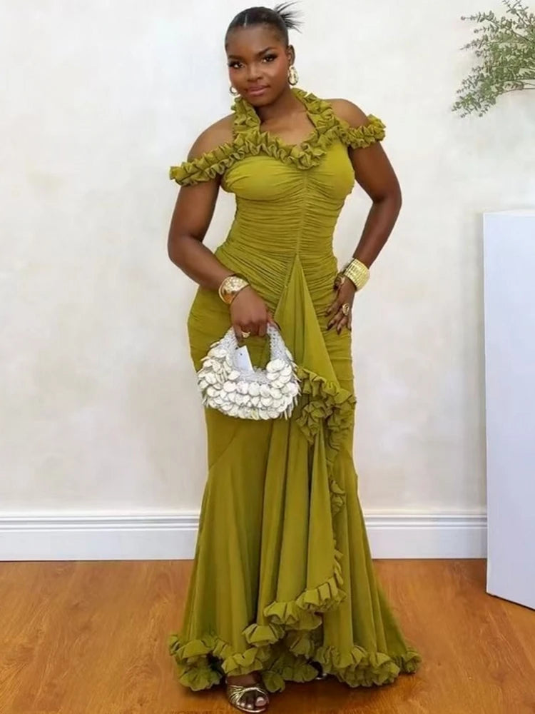 African Dresses For Women Elegant Off Shoulder Dashiki Maxi A-Line Dress Ladies Traditional African Clothing Fairy Dreaes