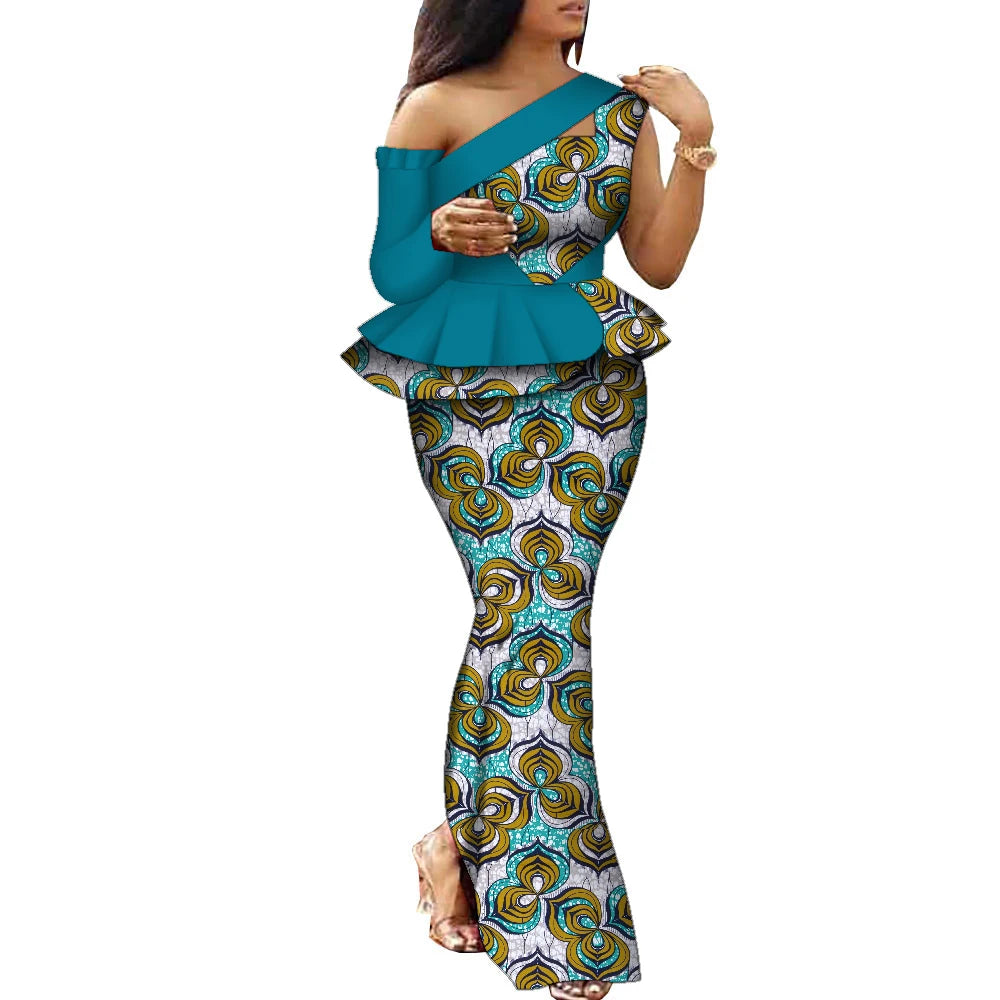 African Dress Women Traditional Ankara Print Dress for Women Elegant Party Two Pieces Sets Top and Skirt Lady's Outfits WY10085