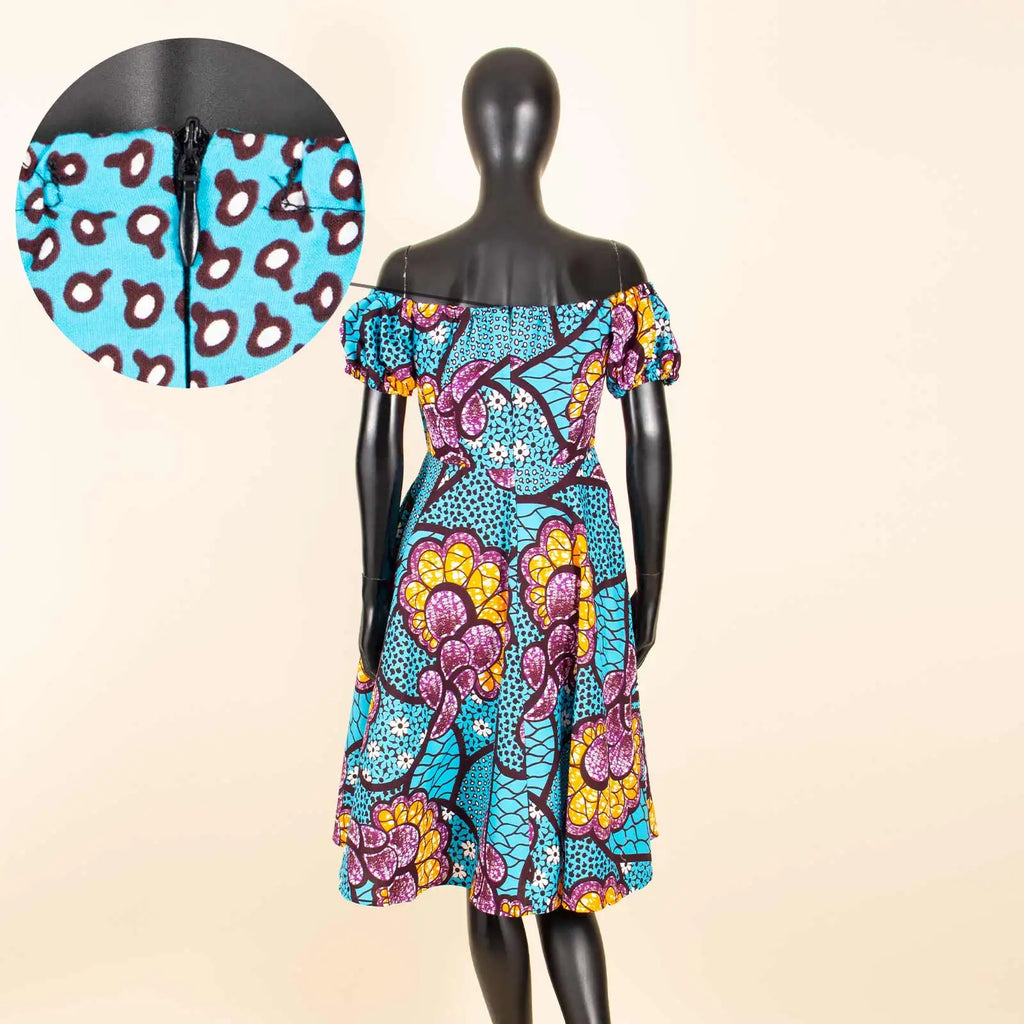 African Dresses for Women Short Sleeve High Waist Print Midi Dress Ankara Attire Traditional Outfit Elegant Fashion Wear 2425102