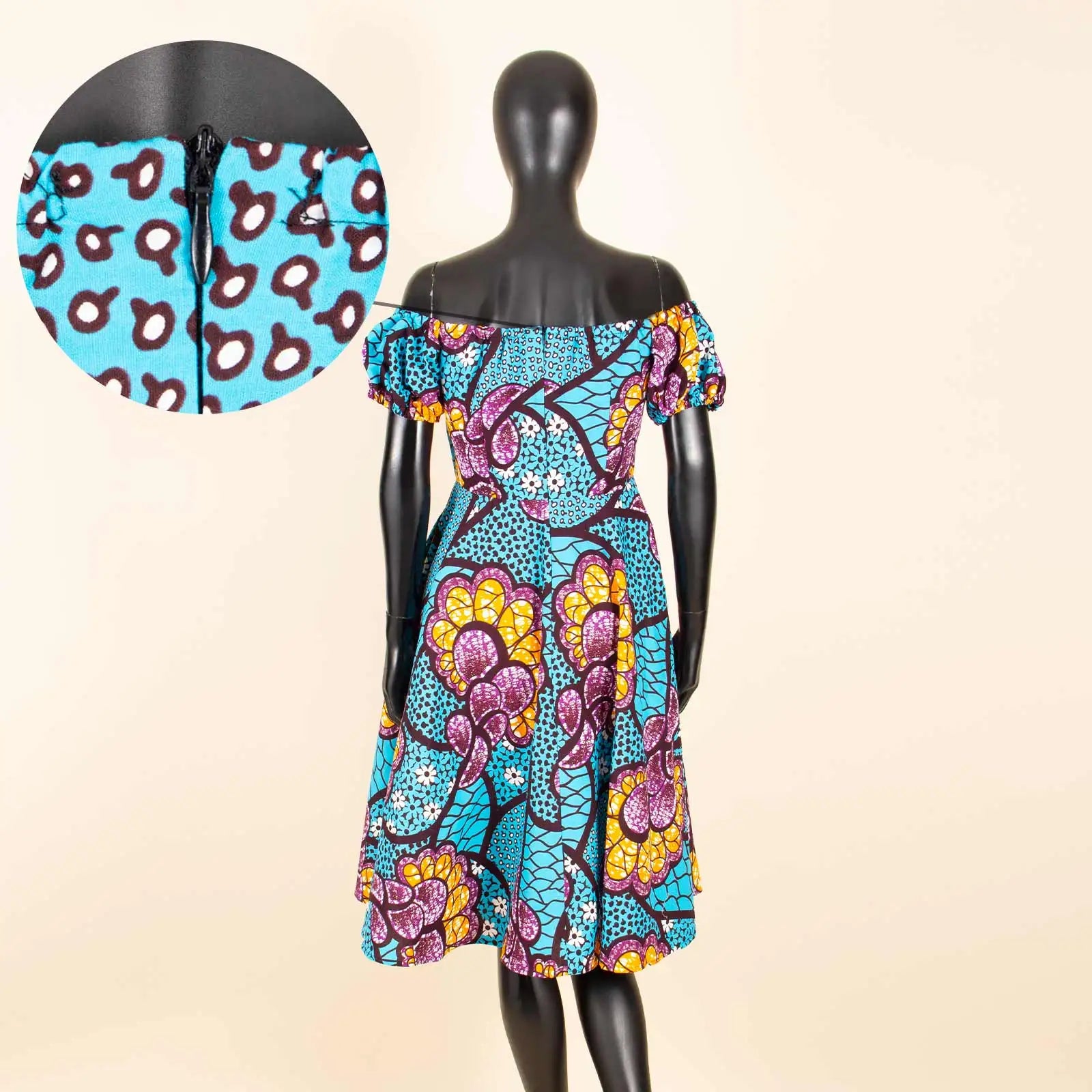 African Dresses for Women Short Sleeve High Waist Print Midi Dress Ankara Attire Traditional Outfit Elegant Fashion Wear 2425102