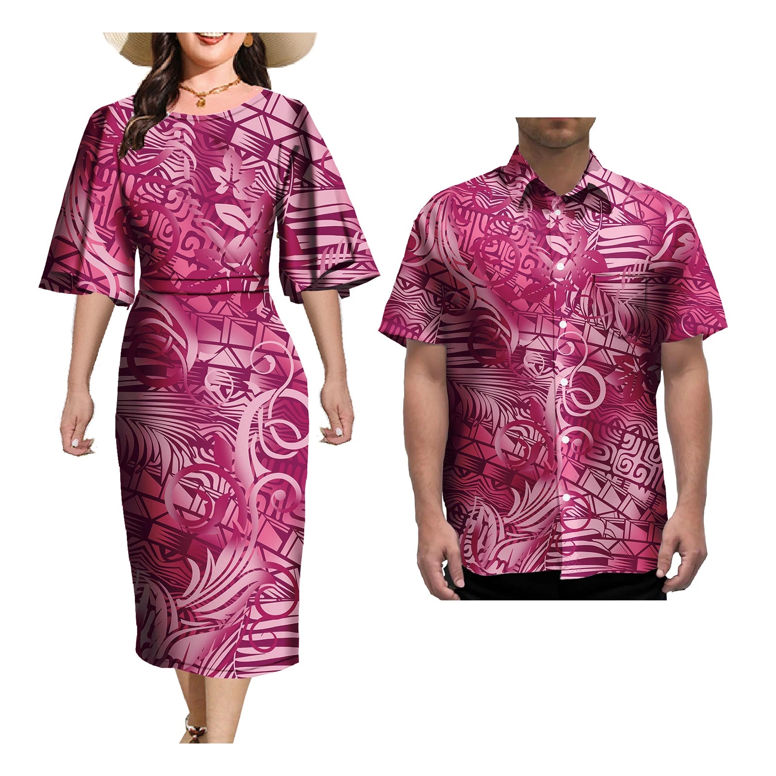 Ensemble de Tenue de Couple pour Femme et Homme, Robes Élégantes, Jupe Sexy, Tatouage Samoa, Imprimé, Décontracté, Assortie