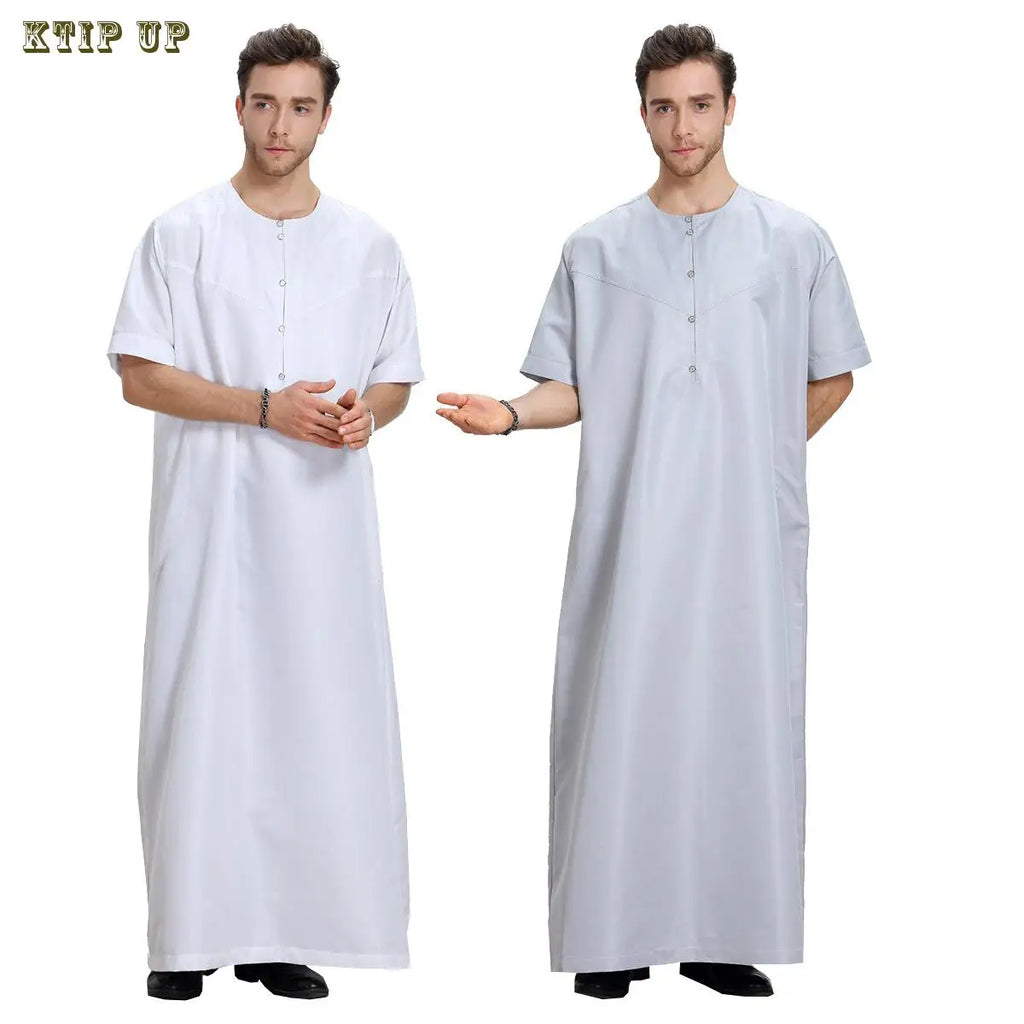 Abaya islamique arabe pour hommes Robe imprimé ethnique col montant chemise mi-longue pour jeunes manteau de luxe vêtements décontractés pour hommes musulmans à la mode