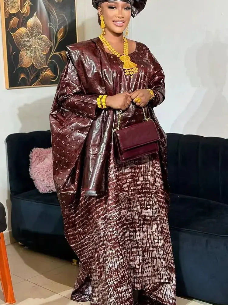 High Quality African Dresses For Women Wedding Bride Party Clothing Plus Size Traditional Riche Dashiki Bride Printing Clothing