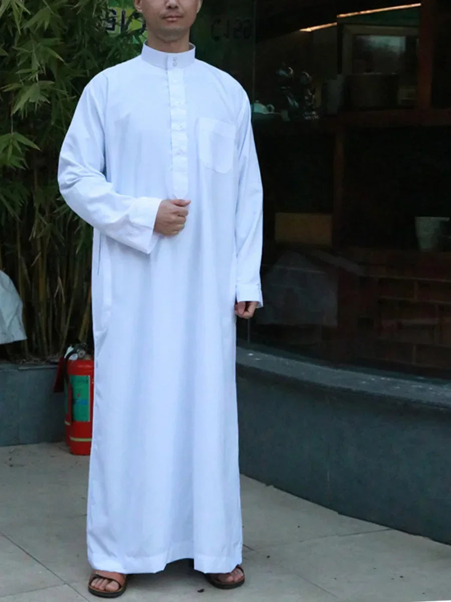 Vêtements islamiques hommes solide à manches longues en vrac musulman mâle arabie saoudite Pakistan Kurta Costumes musulmans robe musulmane caftan Thobe