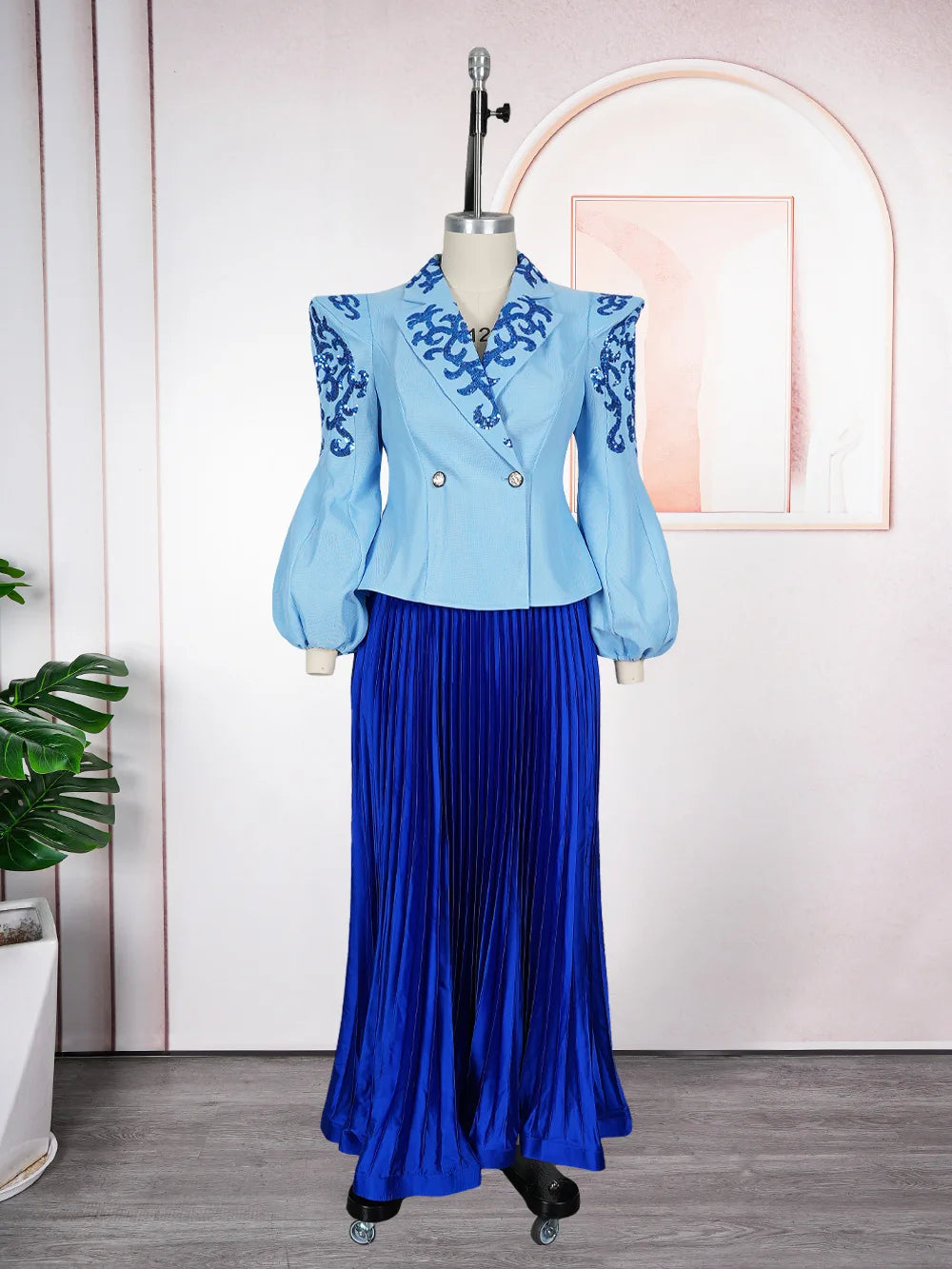 African Clothes For Women 2 Piece Matching Long Sleeve Tops And Pleated Skirt Suit Party Evening Dress Wedding Guest Attire Robe