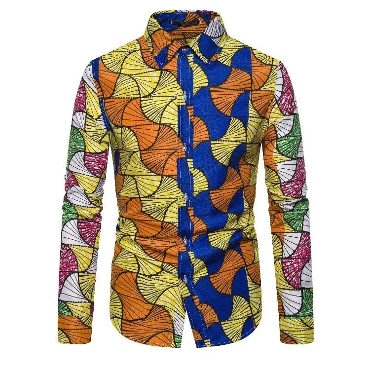 Chemises pour hommes imprimées traditionnelles africaines chemisiers décontractés à simple boutonnage chemise à manches longues Streetwear tendance hauts à revers vêtements pour hommes