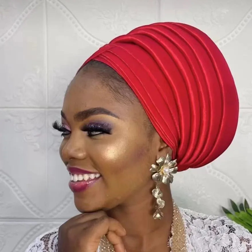Femmes africaines Auto Gele couvre-chef Nigeria dame plissée bandeau musulman foulard Bonnet Turbante Mujer