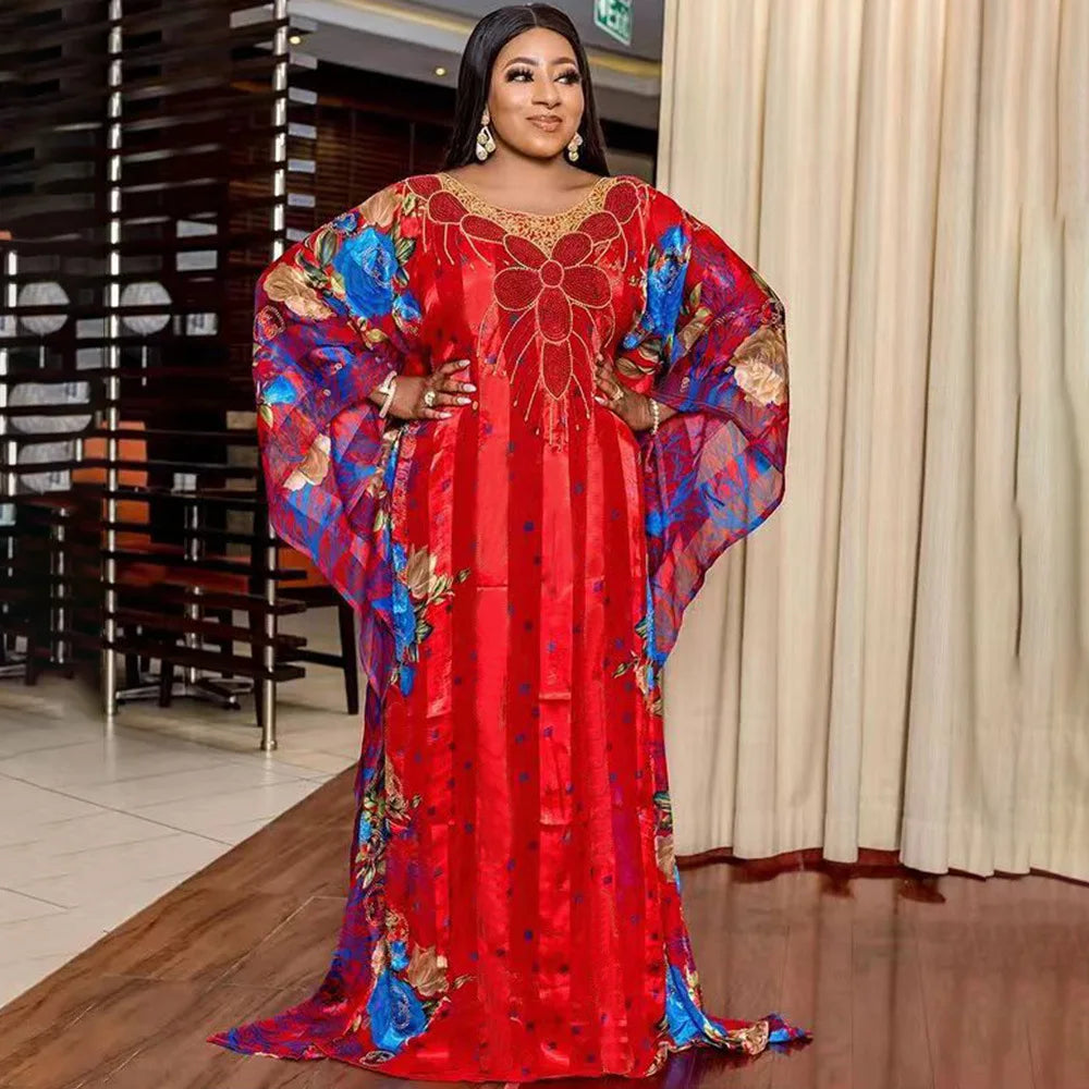 African Print Dresses for Women Muslim Maxi Dress Traditional Dashiki Diamond Abaya Dubai Boubou Robe Africa Morocco Gown Robes