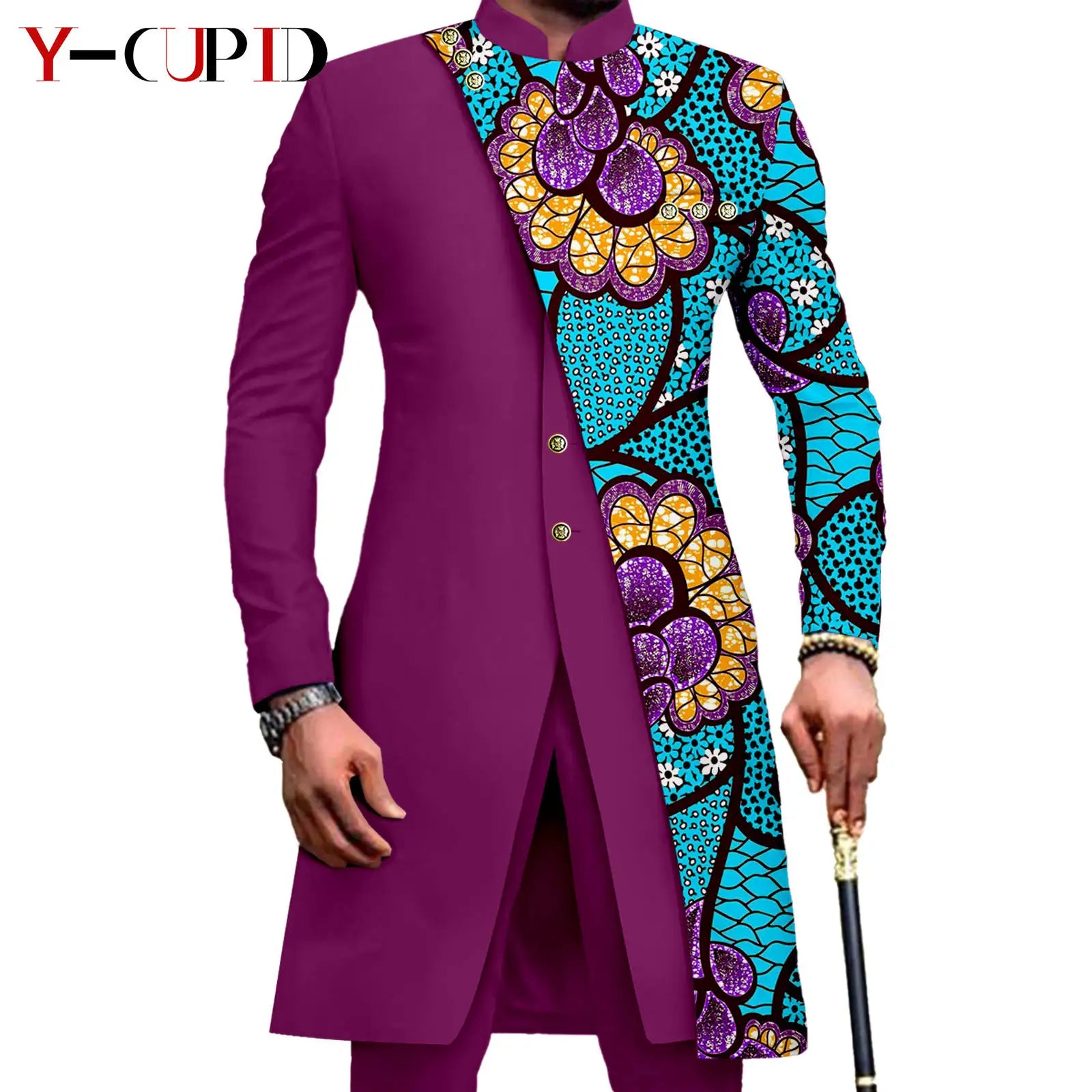 Vêtements Africains Assortis pour Couple Dashiki, Robe Imprimée, Bazin Riche, Ensemble Veste et Pantalon Imbibés, 2 Pièces, Y23C076