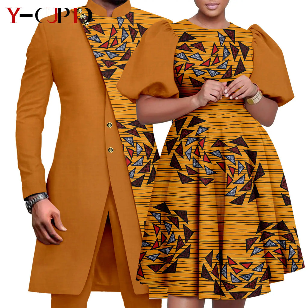 Vêtements Africains Assortis pour Couple Dashiki, Robe Imprimée, Bazin Riche, Ensemble Veste et Pantalon Imbibés, 2 Pièces, Y23C076