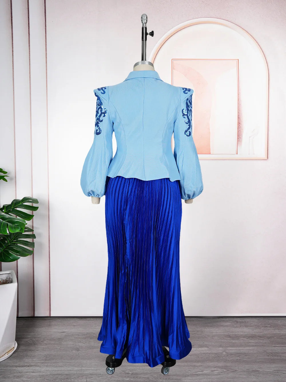 African Clothes For Women 2 Piece Matching Long Sleeve Tops And Pleated Skirt Suit Party Evening Dress Wedding Guest Attire Robe