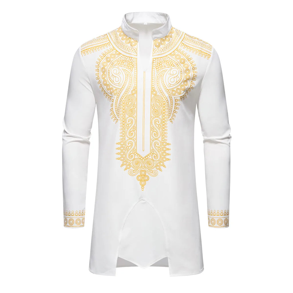 Ensemble de Robe imprimé africain à col montant pour hommes, noir/blanc, tenue de chef Tribal du moyen-orient de saphir, haut + pantalon, 2 pièces, 2026