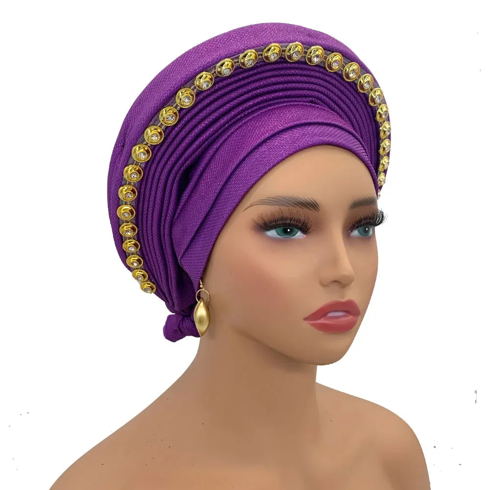 Turban Africain pour Femme, Casquette de Sauna Nigériane, Accessoire de ixde Mariage, Enveloppes de Tête Déjà Faites à la Main