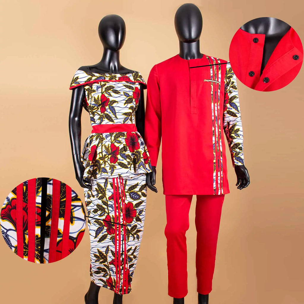 Tenues de couple assorties pour hommes, ensembles chemises et pantalons, robes africaines Dashiki pour femmes, haut et jupes fendues pour mariage, Y23C006