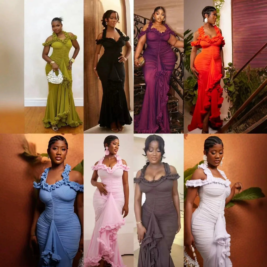 African Dresses For Women Elegant Off Shoulder Dashiki Maxi A-Line Dress Ladies Traditional African Clothing Fairy Dreaes