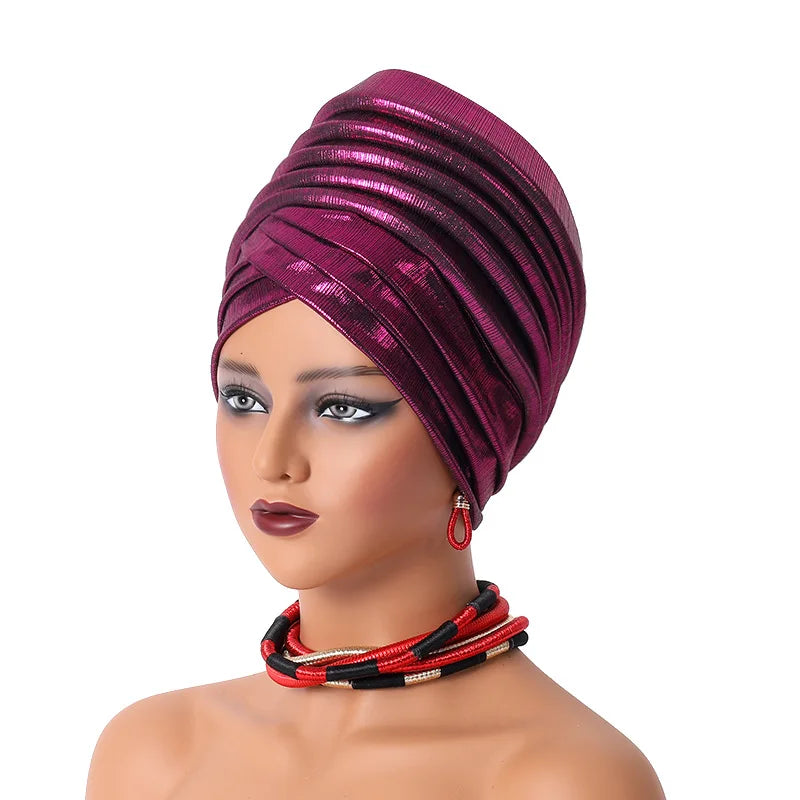 Femmes africaines Auto Gele couvre-chef Nigeria dame plissée bandeau musulman foulard Bonnet Turbante Mujer
