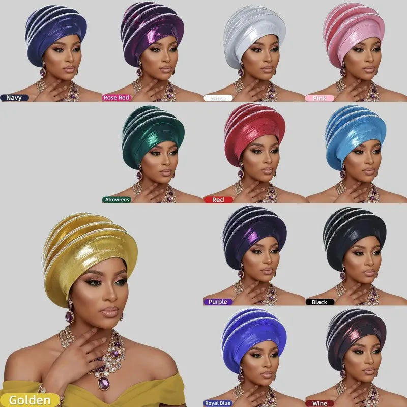 Turban africain Auto Gele pour femmes, hijab musulman, bonnet plissé, chapeau indien, foulard nigérian, chapeau de mariage, geles