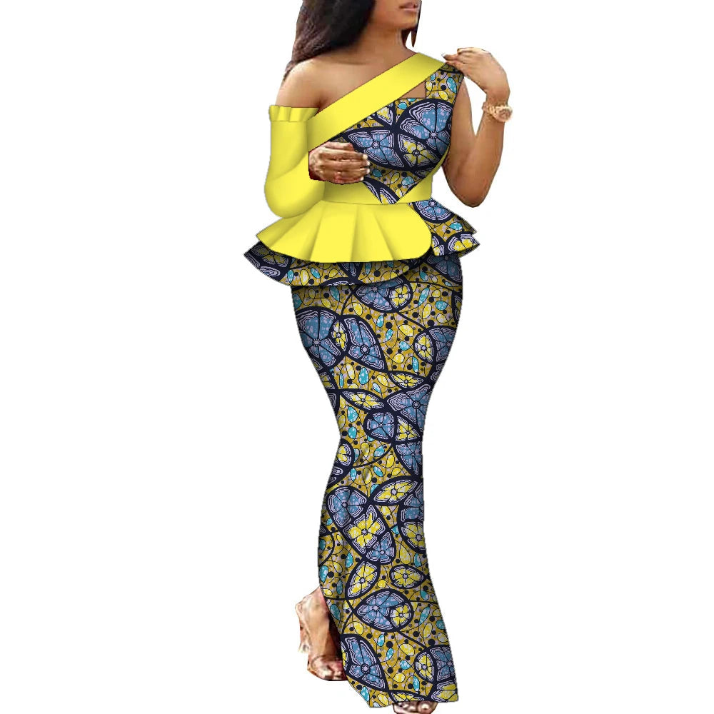 African Dress Women Traditional Ankara Print Dress for Women Elegant Party Two Pieces Sets Top and Skirt Lady's Outfits WY10085