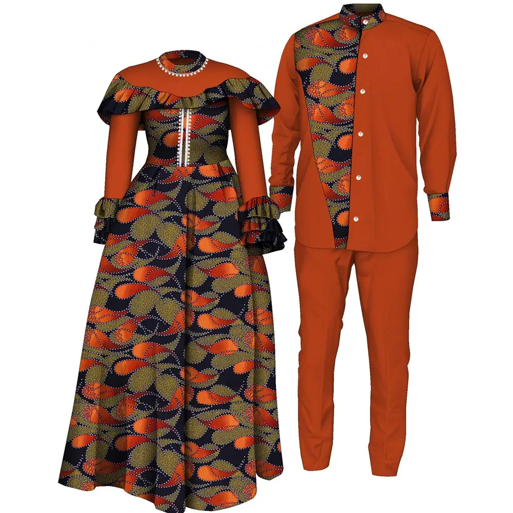 Vêtements de Couple africains, robes africaines pour femmes, ensemble haut et pantalon imprimés pour hommes, vêtements de fête pour amoureux de mariage, Wyq1093