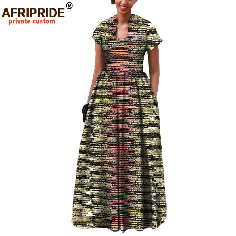 African Dress for Women Autumn Short Sleeve with Sashes Decoration Floor Length Bohemian Style Party Outfits A7225117