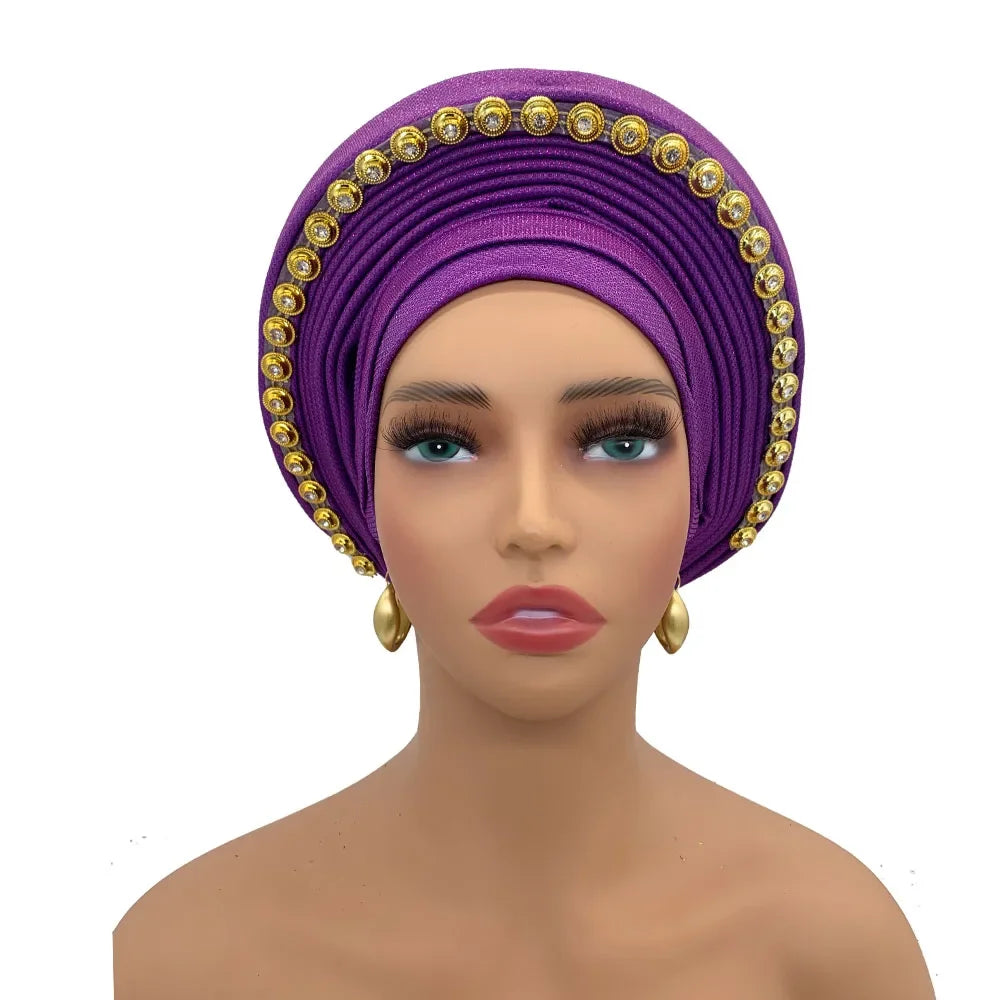 Turban Africain pour Femme, Casquette de Sauna Nigériane, Accessoire de ixde Mariage, Enveloppes de Tête Déjà Faites à la Main