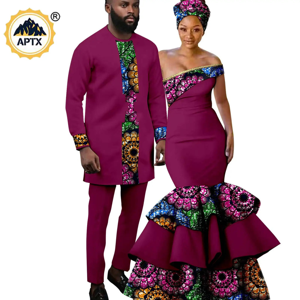 Vêtements Africains pour Couple, Robes sulfAssorties, Tenues pour Hommes, Ensembles Chemise et Pantalon, Dashiki, Robe de ixà Volants pour Dames, Y23C002
