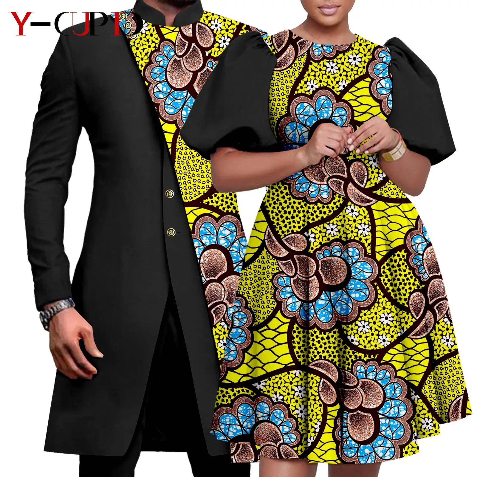 Vêtements Africains Assortis pour Couple Dashiki, Robe Imprimée, Bazin Riche, Ensemble Veste et Pantalon Imbibés, 2 Pièces, Y23C076