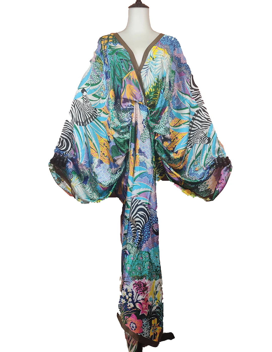 African Dresses For Women Bohomian Summer Beach Party  V-Neck Dress Europe Fashion Silk Printed Batwing Sleeve Boubou
